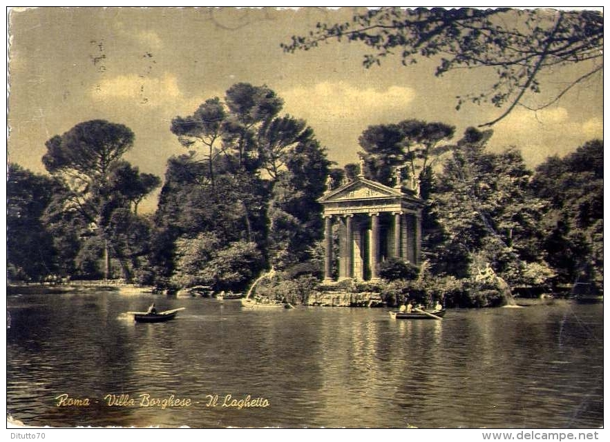 Roma - Villa Borghese - Il Laghetto - 1958 - Formato Grande Viaggiata Mancante Di Affrancatura - Parques & Jardines