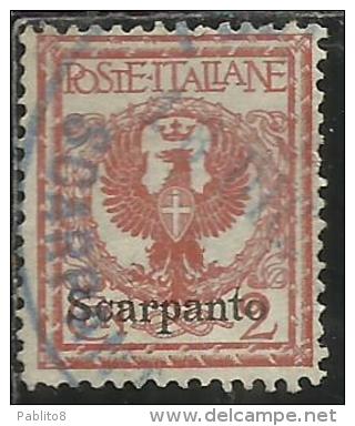 COLONIE ITALIANE EGEO 1912 SCARPANTO SOPRASTAMPATO D´ITALIA ITALY OVERPRINTED CENT. 2 CENTESIMI USATO USED OBLITERE´ - Ägäis (Scarpanto)