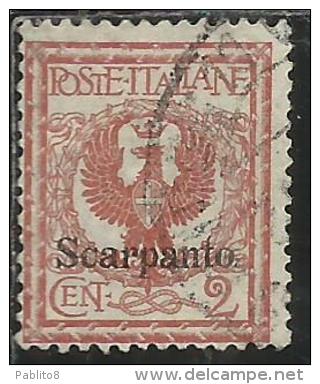 COLONIE ITALIANE EGEO 1912 SCARPANTO SOPRASTAMPATO D´ITALIA ITALY OVERPRINTED CENT. 2 CENTESIMI USATO USED OBLITERE´ - Ägäis (Scarpanto)