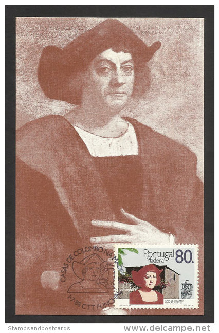 Portugal Madère Carte Maximum Christophe Colomb Columbus 1988 Madeira Maximum Card - Cristóbal Colón
