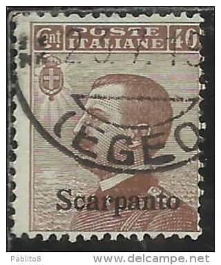 COLONIE ITALIANE EGEO 1912 SCARPANTO SOPRASTAMPATO D´ITALIA ITALY OVERPRINTED CENT. 40 CENTESIMI USATO USED OBLITERE´ - Ägäis (Scarpanto)