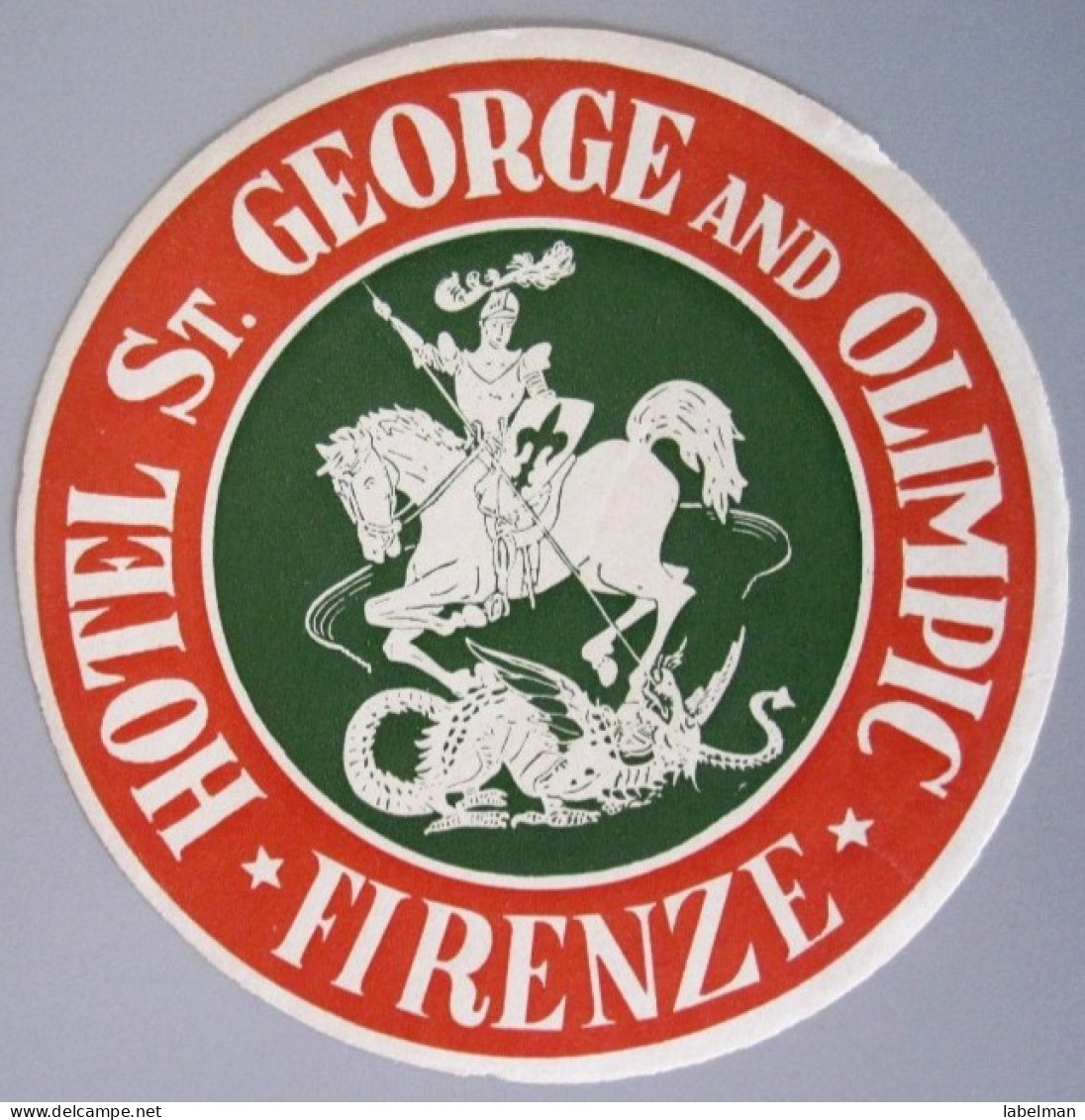 HOTEL ALBERGO PENSIONE MOTEL SANT GEORGE FIRENZE FLORENECE ITALIA ITALY DECAL STICKER LUGGAGE LABEL ETIQUETTE AUFKLEBER - Hotel Labels