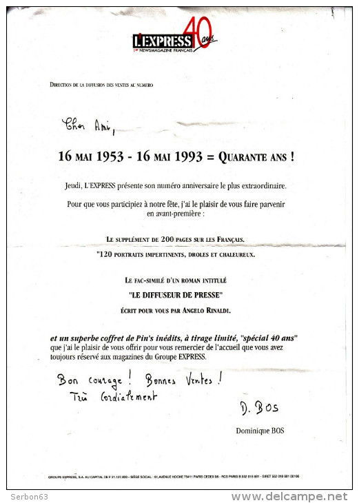 BOITE NEUVE DE 7 PIN'S ANNEES 1993 GROUPE DE PRESSE LES 40 ANS DE L'EXPRESS... JOURNAUX REVUES FAMILLE DU PAPIER - Administrations