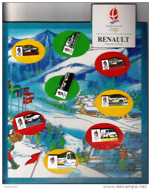 PRESENTOIR EN CARTON NEUF DE 8 PIN'S DE : ALBERTVILLE 1992 RENAULT PARTENAIRE OFFICIEL SOUS FILM PLASTIQUE TRANSPARENT - Olympic Games