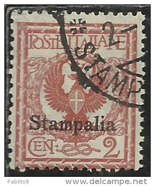 COLONIE ITALIANE EGEO 1912 STAMPALIA SOPRASTAMPATO D´ITALIA ITALY OVERPRINTED CENT. 2 CENTESIMI USATO USED OBLITERE´ - Egée (Stampalia)