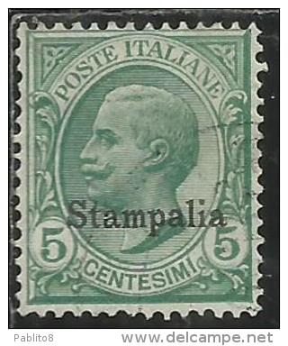 COLONIE ITALIANE EGEO 1912 STAMPALIA SOPRASTAMPATO D´ITALIA ITALY OVERPRINTED CENT. 5 CENTESIMI USATO USED OBLITERE´ - Egée (Stampalia)