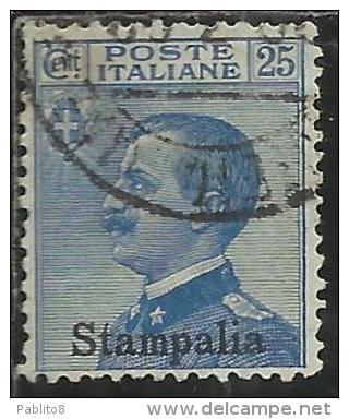 COLONIE ITALIANE EGEO 1912 STAMPALIA SOPRASTAMPATO D´ITALIA ITALY OVERPRINTED CENT. 25 CENTESIMI USATO USED OBLITERE´ - Aegean (Stampalia)