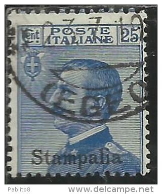 COLONIE ITALIANE EGEO 1912 STAMPALIA SOPRASTAMPATO D´ITALIA ITALY OVERPRINTED CENT. 25 CENTESIMI USATO USED OBLITERE´ - Egée (Stampalia)