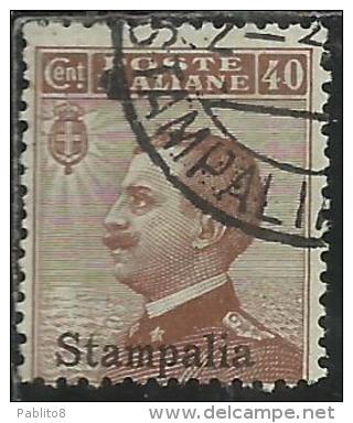 COLONIE ITALIANE EGEO 1912 STAMPALIA SOPRASTAMPATO D´ITALIA ITALY OVERPRINTED CENT. 40 CENTESIMI USATO USED OBLITERE´ - Egée (Stampalia)