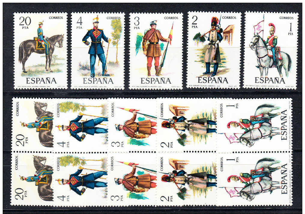 ESPAÑA 1977.EDIFIL 2381/2385.UNIFORMES MILITARES  3 SERIES    NUEVO SIN CHARNELA.SES 187 - Nuevos