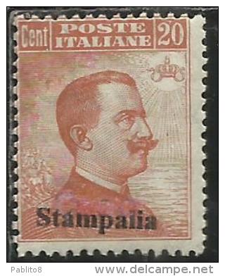 COLONIE ITALIANE EGEO 1921 1922 STAMPALIA SOPRASTAMPATO D´ITALIA ITALY OVERPRINTED CENT. 20 FILIGRANA WATERMARK MNH - Egée (Stampalia)