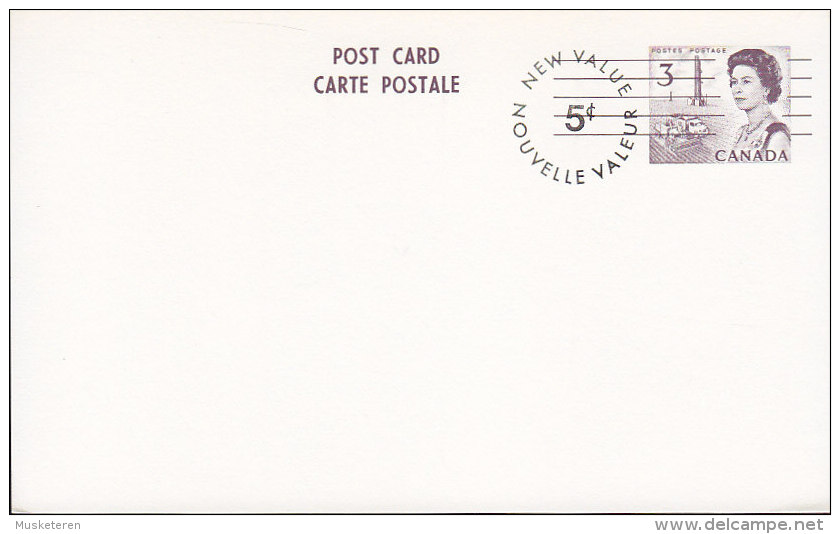 Canada Postal Stationery Ganzsache Entier 5 C / 3 C Overprinted NEW VALUE / NOUVELLE VALEUR Queen Elizabeth II. Revalued - 1953-.... Reign Of Elizabeth II