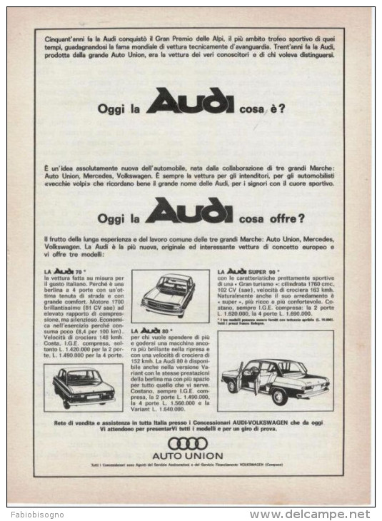 1967 -  AUDI (70 / 80 / Super 90)  -   1  P. Pubblicità Cm.13x18 - Pubblicità