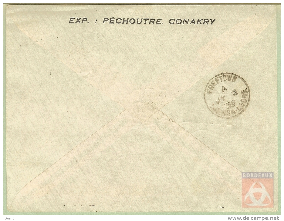 Guinée #112a + 149 - Lettre Par Avion De Conakry Pour Freetown De 1939 - 1er Vol Aéro-Postal - Lettres & Documents