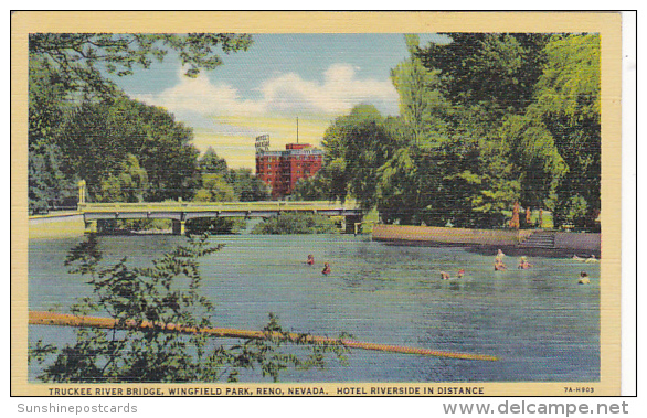 Nevada Reno Truckee River Bridge Wingfield Park Curteich - Reno