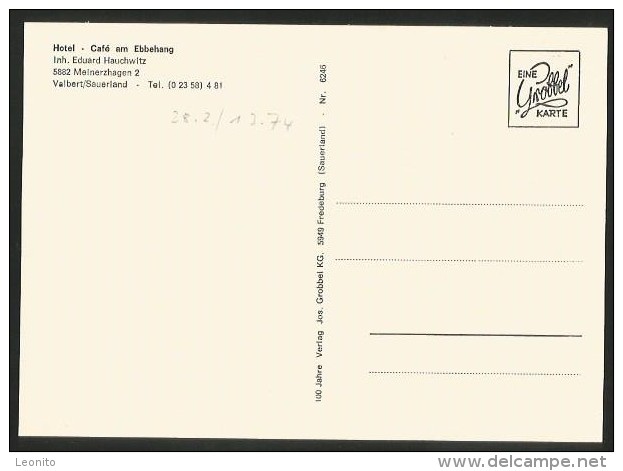 VALBERG MEINERZHAGEN Pension Bäckerei Konditorei CAFÉ AM EBBEHANG 1974 - Meinerzhagen