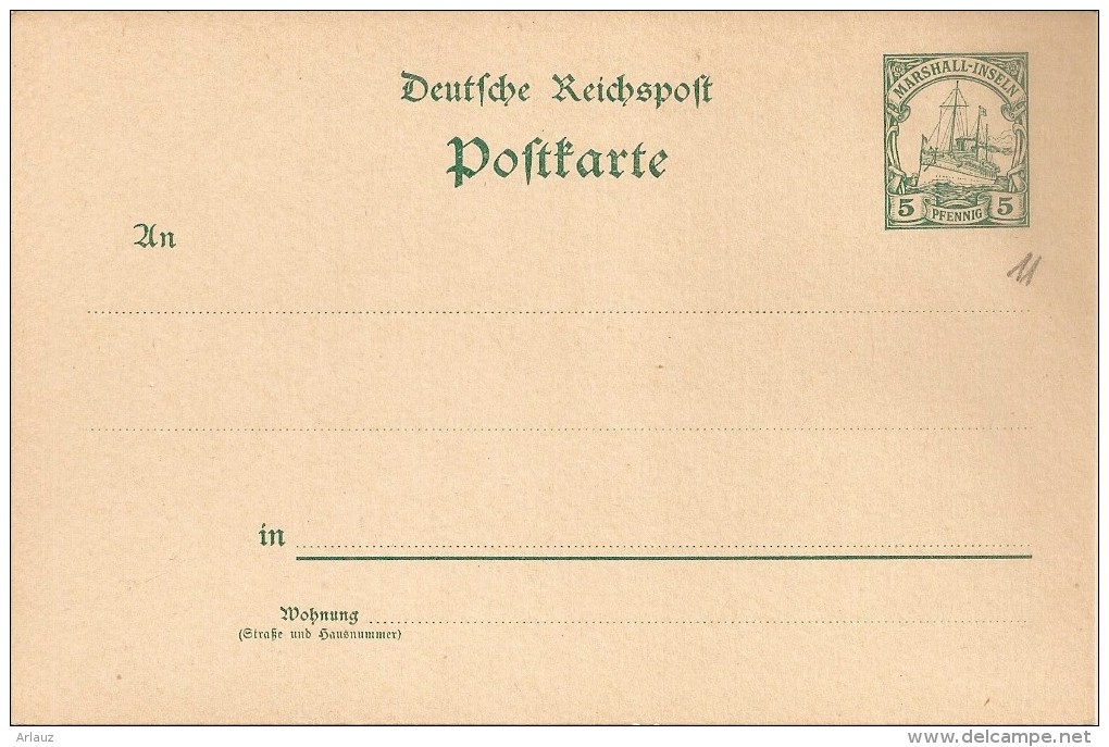 MARSHALL.1901.Colonie Allemande.Entier Postal.Michel P11.Neuf.14H62 - Islas Marshall