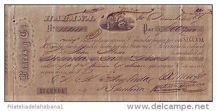 *E348 CUBA SPAIN BANK BILL OF EXCHANGE 1869 BANCES Y C ESPAÑA - Bills Of Exchange