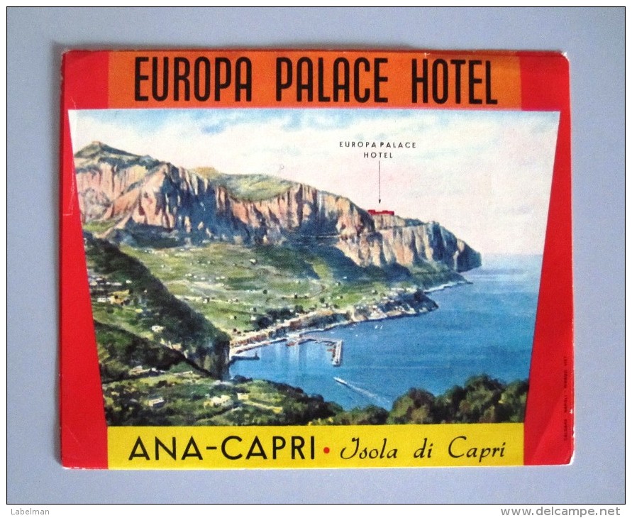 HOTEL ALBERGO PENSIONE MOTEL CAMPING EUROPA PALACE CAPRI ITALIA ITALY DECAL STICKER LUGGAGE LABEL ETIQUETTE AUFKLEBER - Etiketten Van Hotels