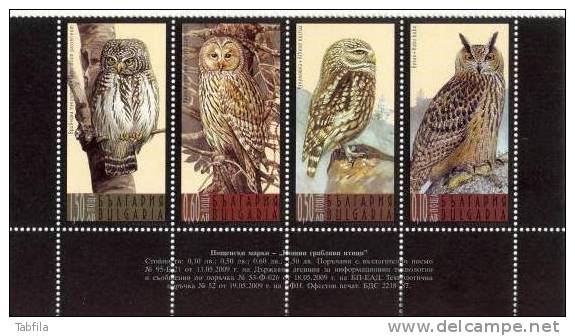 BULGARIA \ BULGARIE - 2009 - Owls - Hiboux - 4v ** Deuxiem Variant - Gufi E Civette