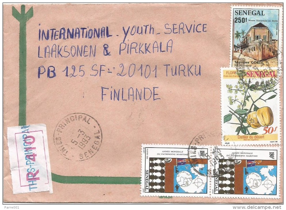 Senegal 1993 Thies Monument Desert Date Balanites Antarctica Maritime Year Registered Cover - Senegal (1960-...)