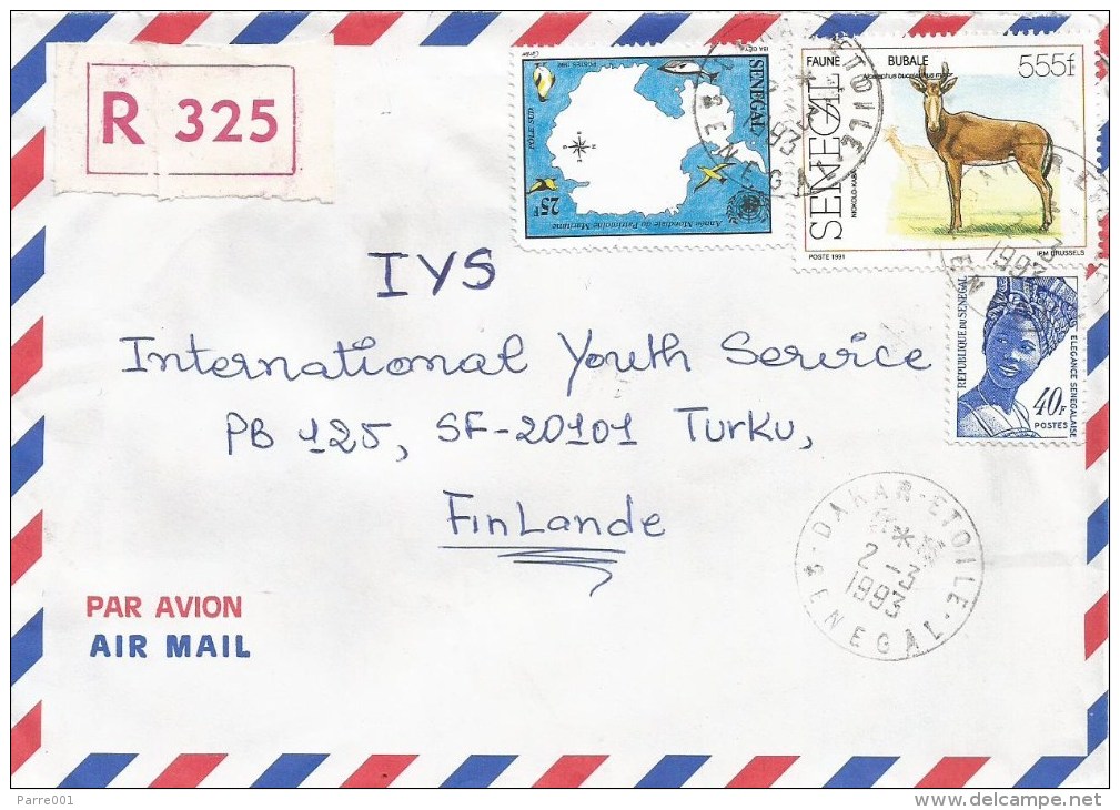 Senegal 1993 Dakar Etoile Antarctica Maritime Year Bubale Antilope Wildlife Registered Cover - Senegal (1960-...)