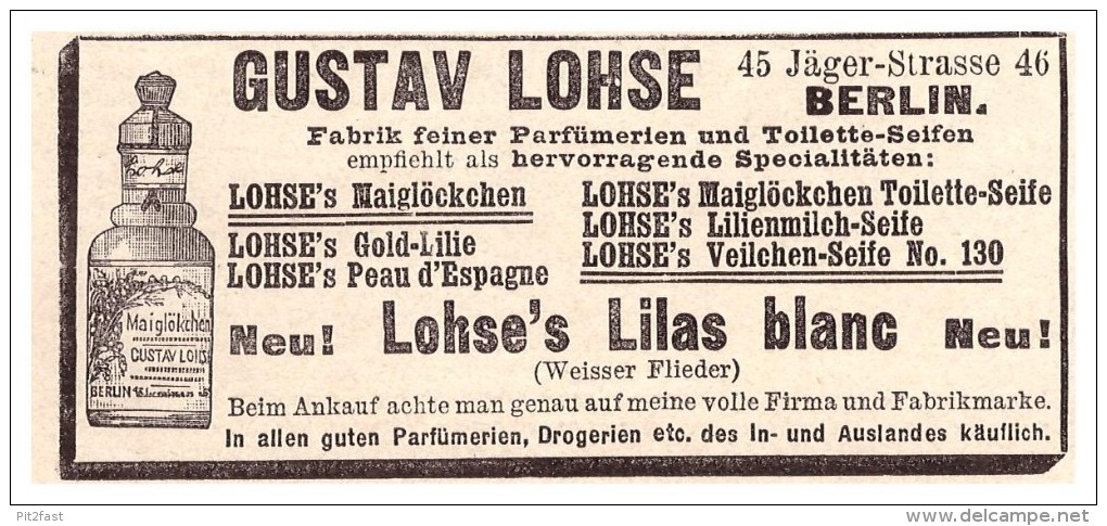 Original Werbung - 1891 - Gustav Lohse In Berlin , Parfum , Parfumerie !!! - Ohne Zuordnung