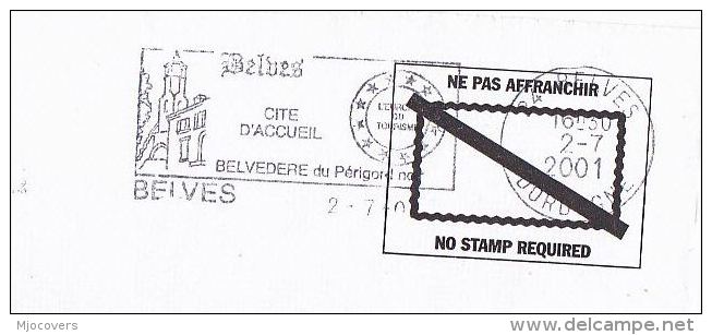 2001 Cover EUROPEAN UNION TOURISM CITY Belves FRANCE  SLOGAN Prepaid Stamps European Community - European Community