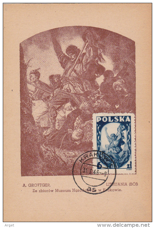 Carte Maximum POLOGNE N° Yvert 463 (Tableau De GROTTGER) Obl Sp Cracovie 1946 - Cartes Maximum
