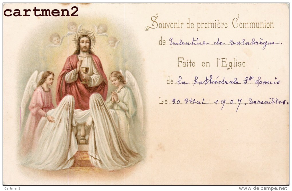 SOUVENIR DE PREMIERE COMMUNION VERSAILLES JESUS-CHRIST ANGE ANGELOT ANGEL RELIGION 1900 - Communion