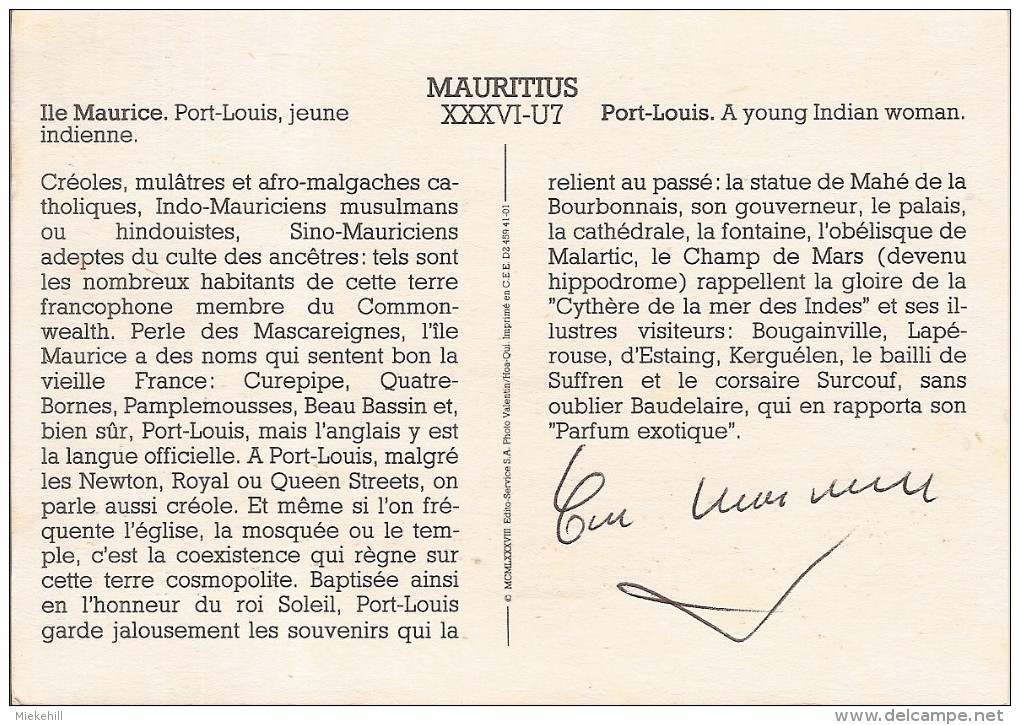 PORT LOUIS-JEUNE INDIENNE-ILE MAURICE-folklore Créole - Maurice