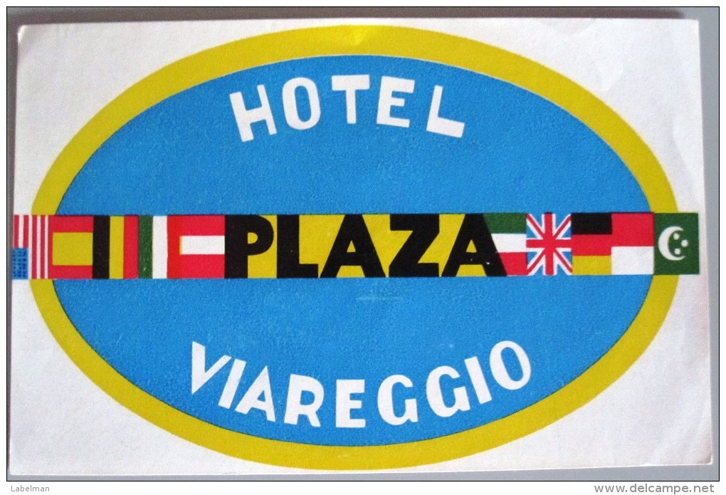 HOTEL PENSIONE ALBERGO PLAZA VIAREGGIO ITALIA ITALY DECAL STICKER LUGGAGE LABEL ETIQUETTE AUFKLEBER - Hotel Labels