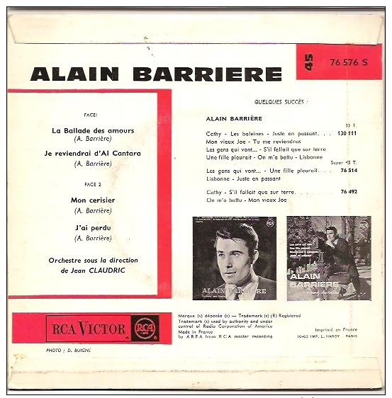 Alain Barriere 45t. EP *la Ballade Des Amours* - Altri - Francese