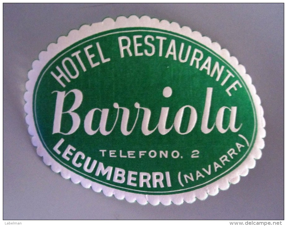 HOTEL PENSIONE ALBERGO BARRIOLA NAVARRA LECUMBERRI ITALIA ITALY DECAL STICKER LUGGAGE LABEL ETIQUETTE AUFKLEBER - Hotel Labels