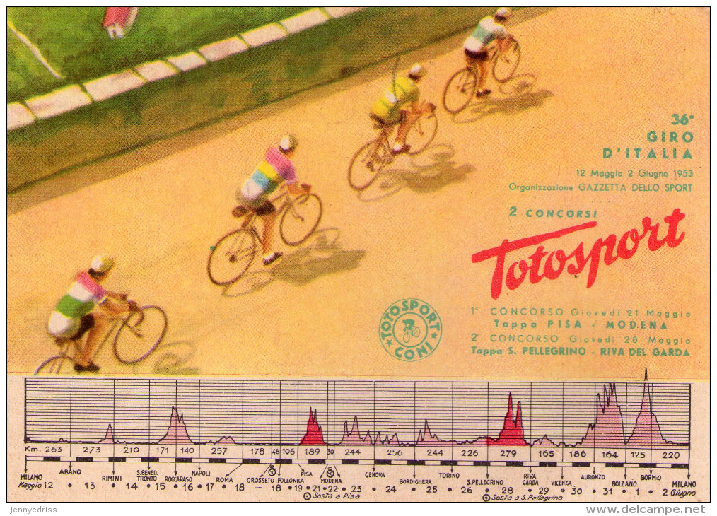 CICLISMO ,  36°  GIRO  D´ ITALIA  1953  ,  III  Tappa Rimini  -  S. Benedetto  Del  Tronto , Edizione Coni Totocalcio * - Cyclisme