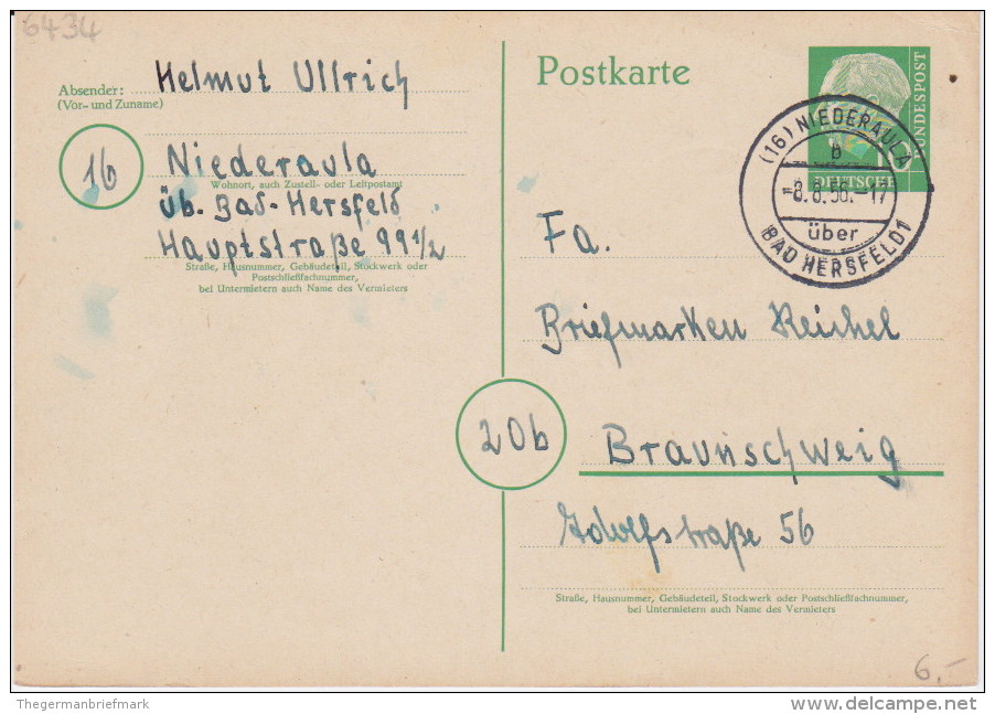 Bund Heuss P 26 PSt I Stempel Niederaula ü Bad Hersfeld 1956 - Cartes Postales - Oblitérées