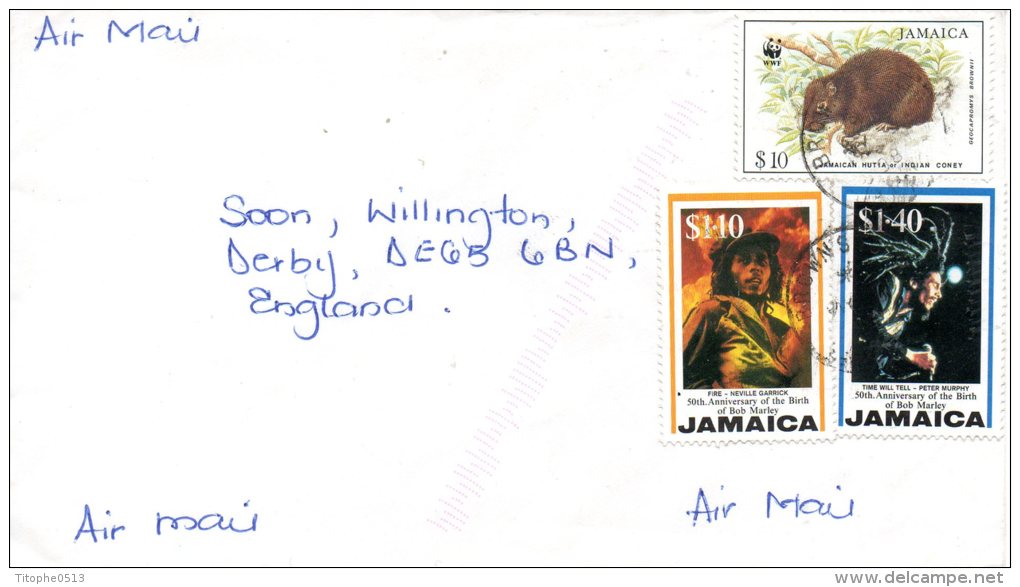 JAMAÏQUE. N°884-5 De 1995 Sur Enveloppe Ayant Circulé. Bob Marley. - Singers