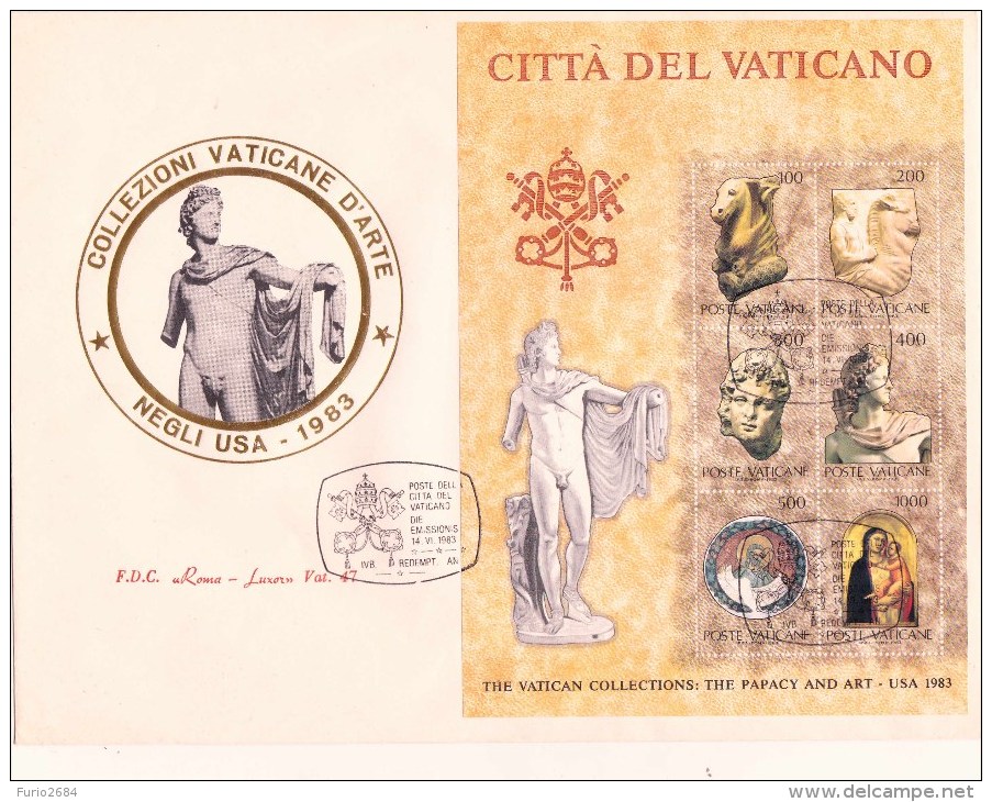 SP-590 FDC MAXI ROMA LUXOR VATICANO FOGLIETTO VIAGGIATO 1983 E TIMBRATO LE COLLEZIONI DEL VATICANO - FDC