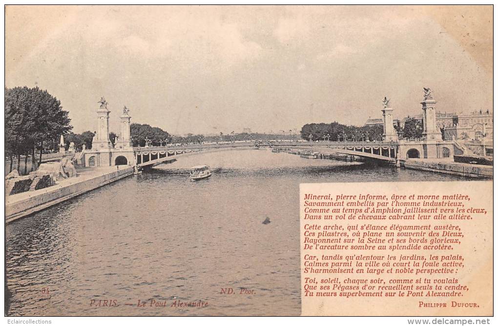 Paris      75008    Pont Alexandre III Avec  Poème De Philippe Dufour - Arrondissement: 08