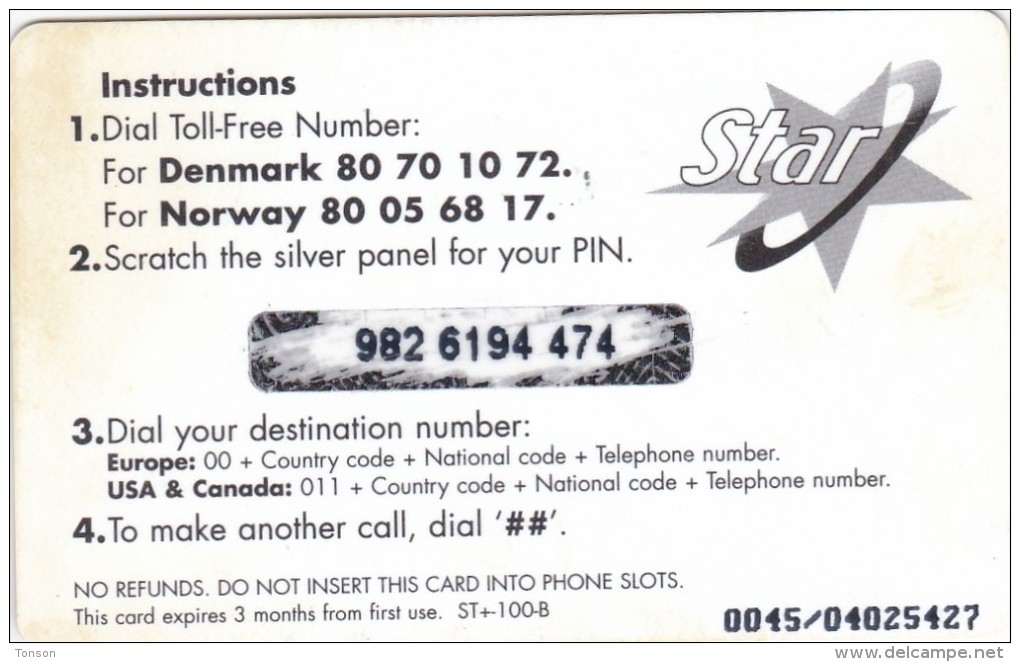 Norway, NOR-PPC 07VIII-04, Star Telephone Card, 2 Scans.   Also Denmark. - Norvège