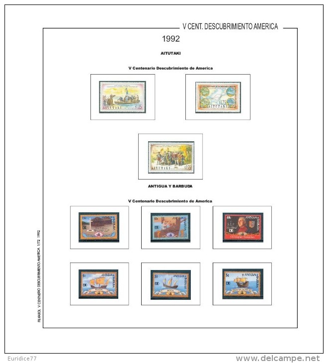 Suplemento Filkasol V CENT. DESCUBRIMIENTO 1492-1992 (MONTADO HAWID) - Pre-Impresas