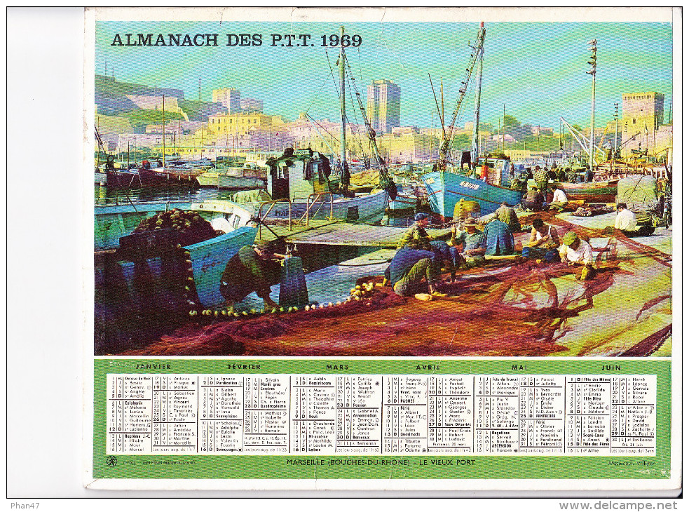 Almanach Des PTT 1969, MARSEILLE, Le Vieux Port, Pêcheurs Et Leurs Filets / GAP (05), Vue De La Ville  OBERTHUR - Grand Format : 1961-70