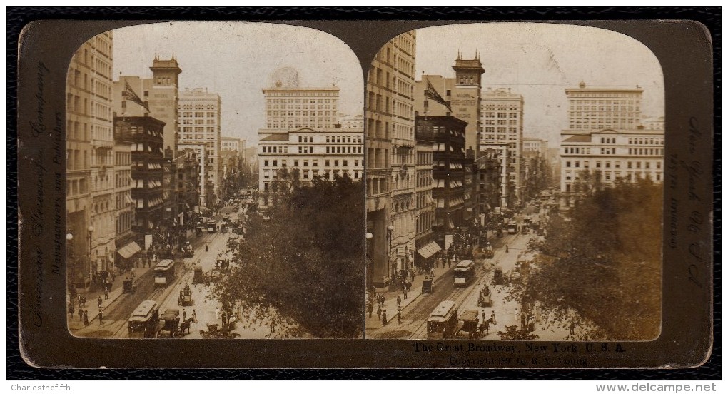 NICE STEREO CARD * THE GREAT BROADWAY - NEW YORK * TRAM - Photos Stéréoscopiques