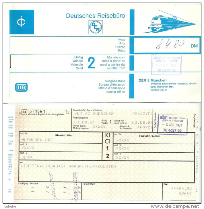 Einzelfahrschein  München - Bern                1981 - Europe