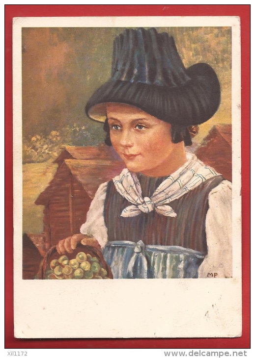 TCH-27 Jeune Femme De Savièse En Costume, Walliser Tracht. Fédération Valaisanne Des Caisses Maladie. Cachet 1940 - Savièse