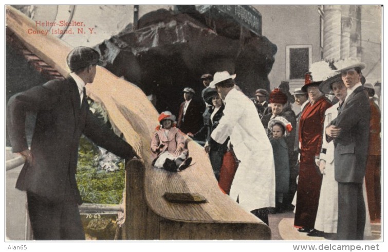 Coney Island New York, Helter-Skelter Ride Amusement Park, C1900s Vintage Postcard - Brooklyn