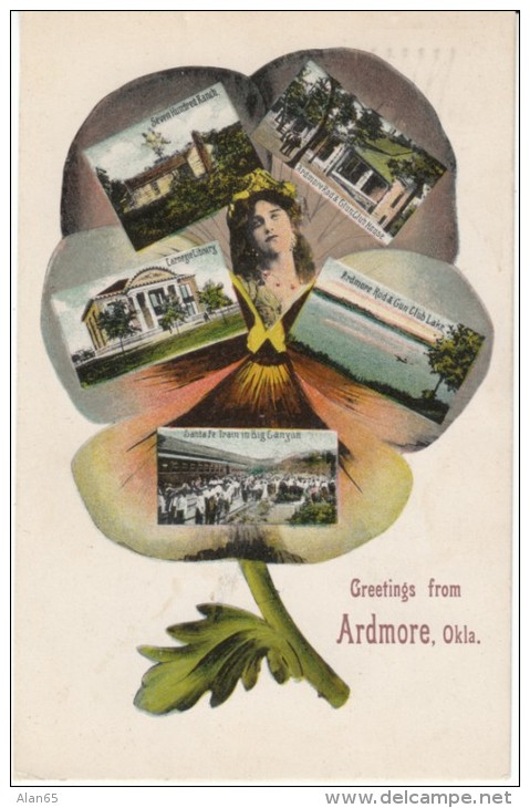 Ardmore Oklahoma, Multi-view Greetings, Railroad Library Ranch, Rod &amp; Gun Club, C1900s Vintage Postcard - Altri & Non Classificati
