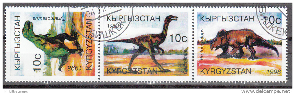 Kyrgyzstan  Dino. Strip Of 3    Used   Year  1998 - Kirgisistan