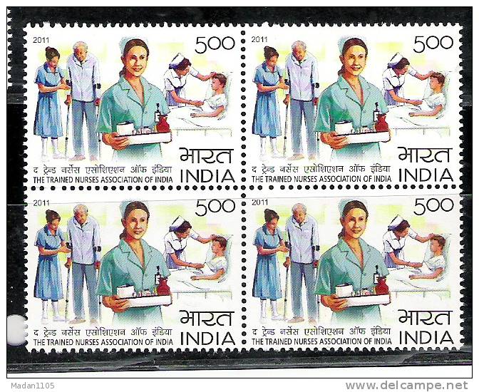 INDIA, 2011, Trained Nurses Association Of India, Centenary, Block Of 4, MNH, (**) - Neufs