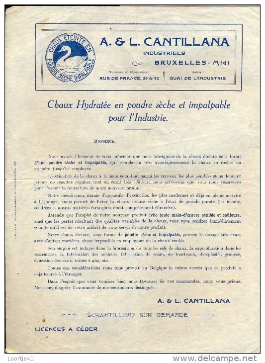 Pub. Reclame Brief Lettre A&L Cantillana Industriels Bruxelles - Agricoltura